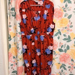 Floral Sleeveless Dress - Red and Blue
